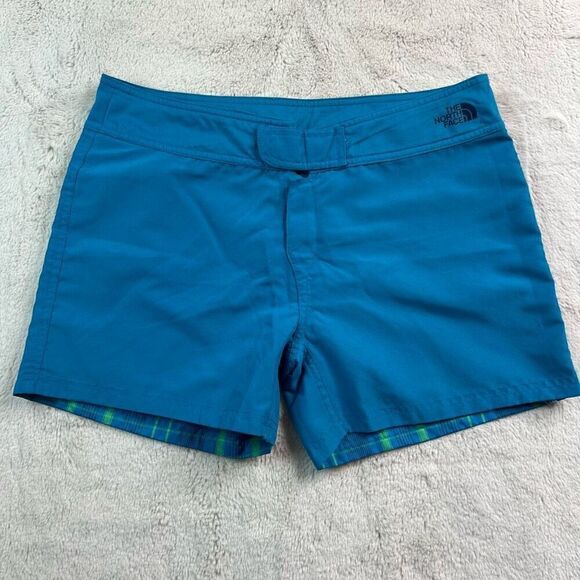 The North Face Womens Size 10 Blue Plaid Reversible Swim Shorts Pockets 4" Insea - Picture 1 of 10